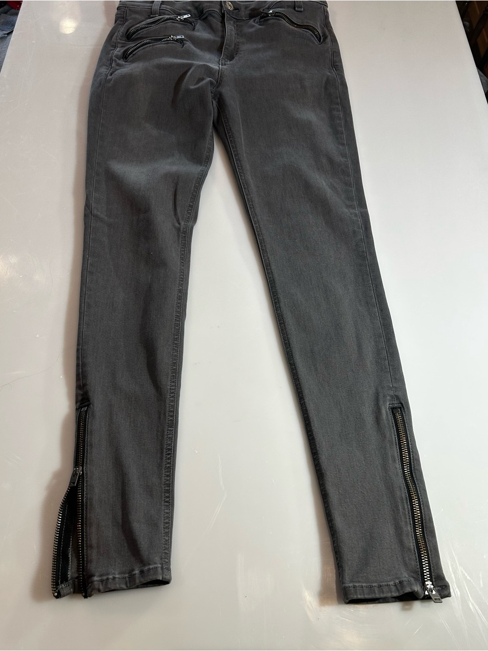 rag & bone Moto Skinny Jeans Grey Ankle Zip Biker Denim Size 31